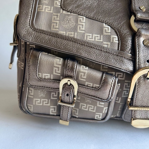 Versace Silver Leather Canvas Handbag Shoulder Bag - Picture 3 of 16